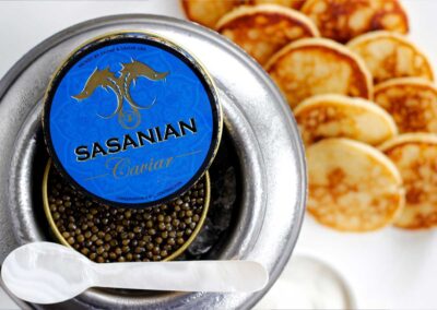 Lobster-Bar-Sea-Grille-lobster-Sasanian Caviar with spoon and pancakes